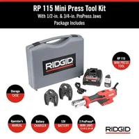 72553 Model RP 115 Compact Hydraulic Press Tool Kit with SlimGrip Handle and ProPress Jaws Lightweight Swivel Head One-Handed 2