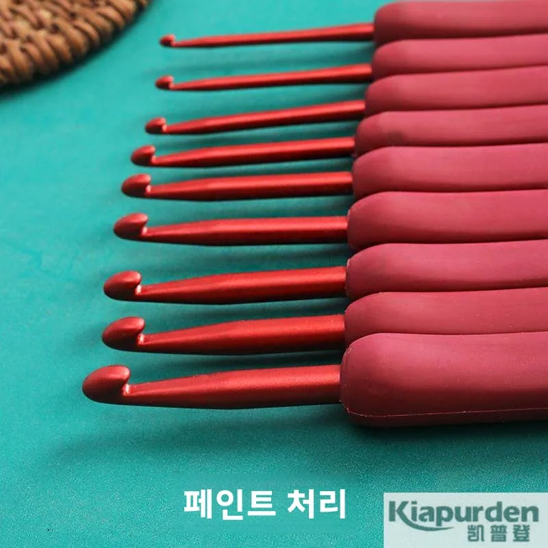 빨간 손잡이 미끄럼 방지 울사 크로셰 바늘 세트, 수제 DIY 가방 및 신발 제작 도구 키트, 부드러운 손잡이 크로셰 훅