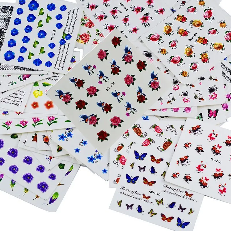 Nail Stickers 50 Sheets Mixed Designs Water Transfer Art Sticker Watermark Decals DIY Decoration for Beauty Manicure Tools
