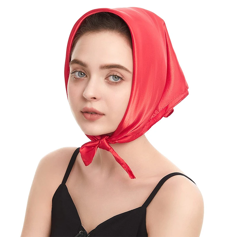 2024 New Fashion Women Satin Silk 60x60CM Square Hijab Solid Color Lady Silk Sunscreen Versatile Bandana Scarves 2