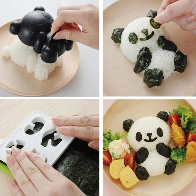 4 In 1 Baby Panda Sushi Mold Diy Panda Rice Mold Plastic Sandwich Cutter Cake Bread Toast Mold Maker