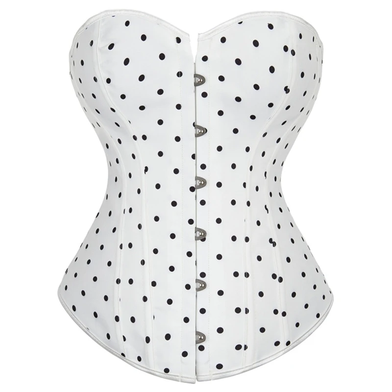 

Женский корсет с завышенной талией, топ в стиле ретро, ​​бюстье на косточке в горошек, на шнуровке, на талии