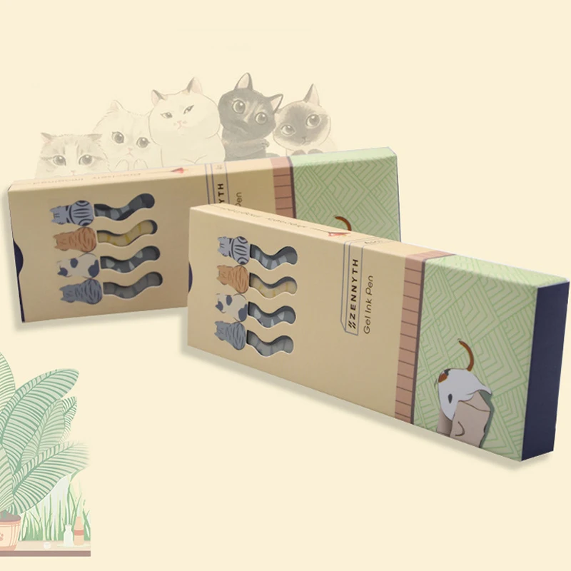 Cute Cat Gel Pen Morandi Color 0.5mm Balck Ink Quick-Dry Push Button Pens for Office School Students Exam Writing Stationery