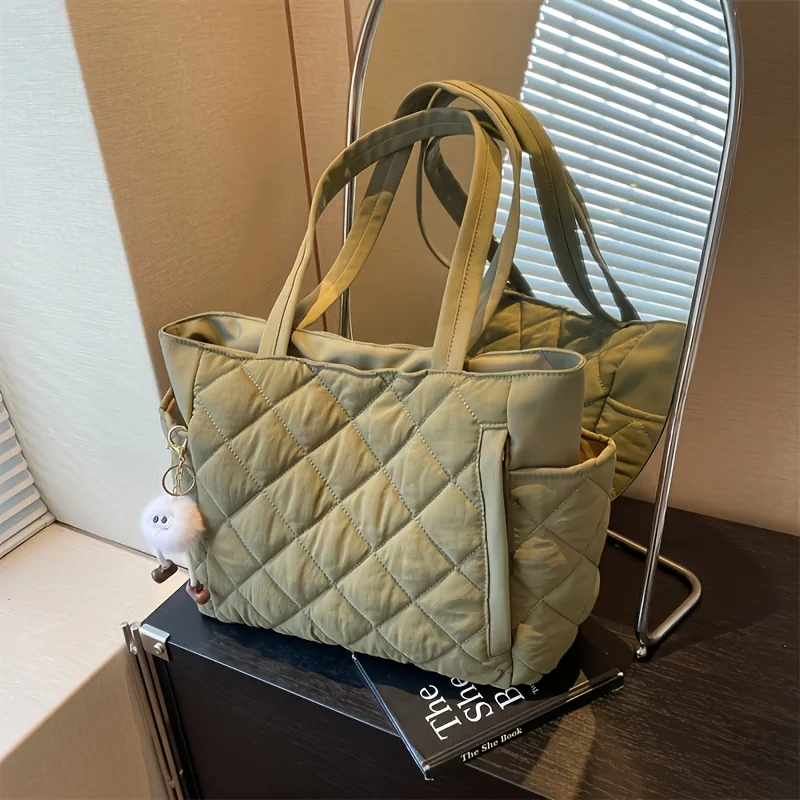 Korean Ins Women's Tote Bags Large Capacity Shoulder Bag Lightweight Soft Nylon Handbag For Daily Shopping Travel