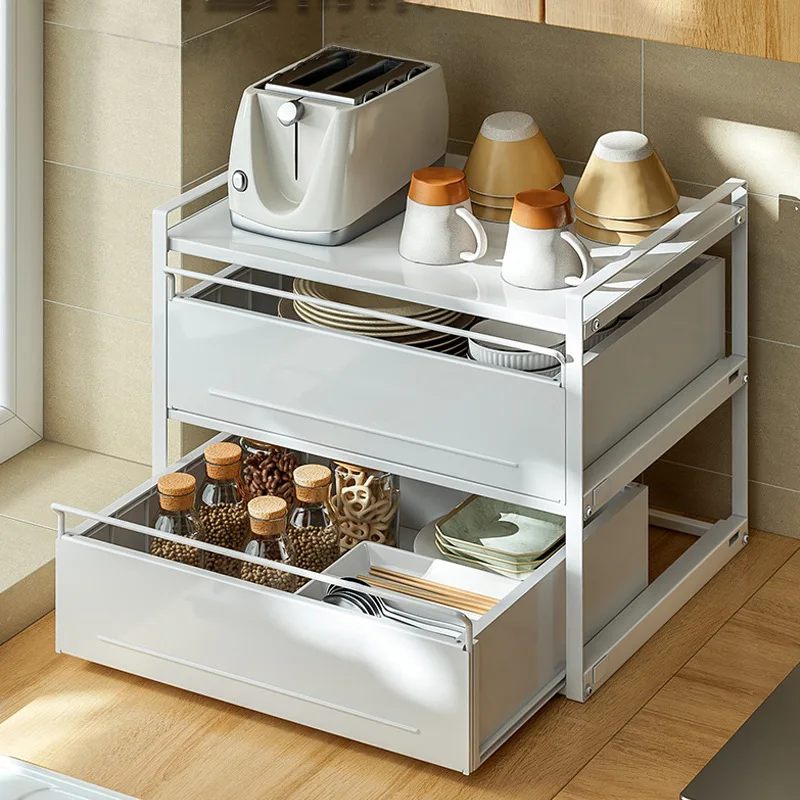 Kitchen Pull-out Shelf Seasoning Rack Countertop Microwave Oven Storage Rack Tabletop Supplies Seasoning Storage Basket 1