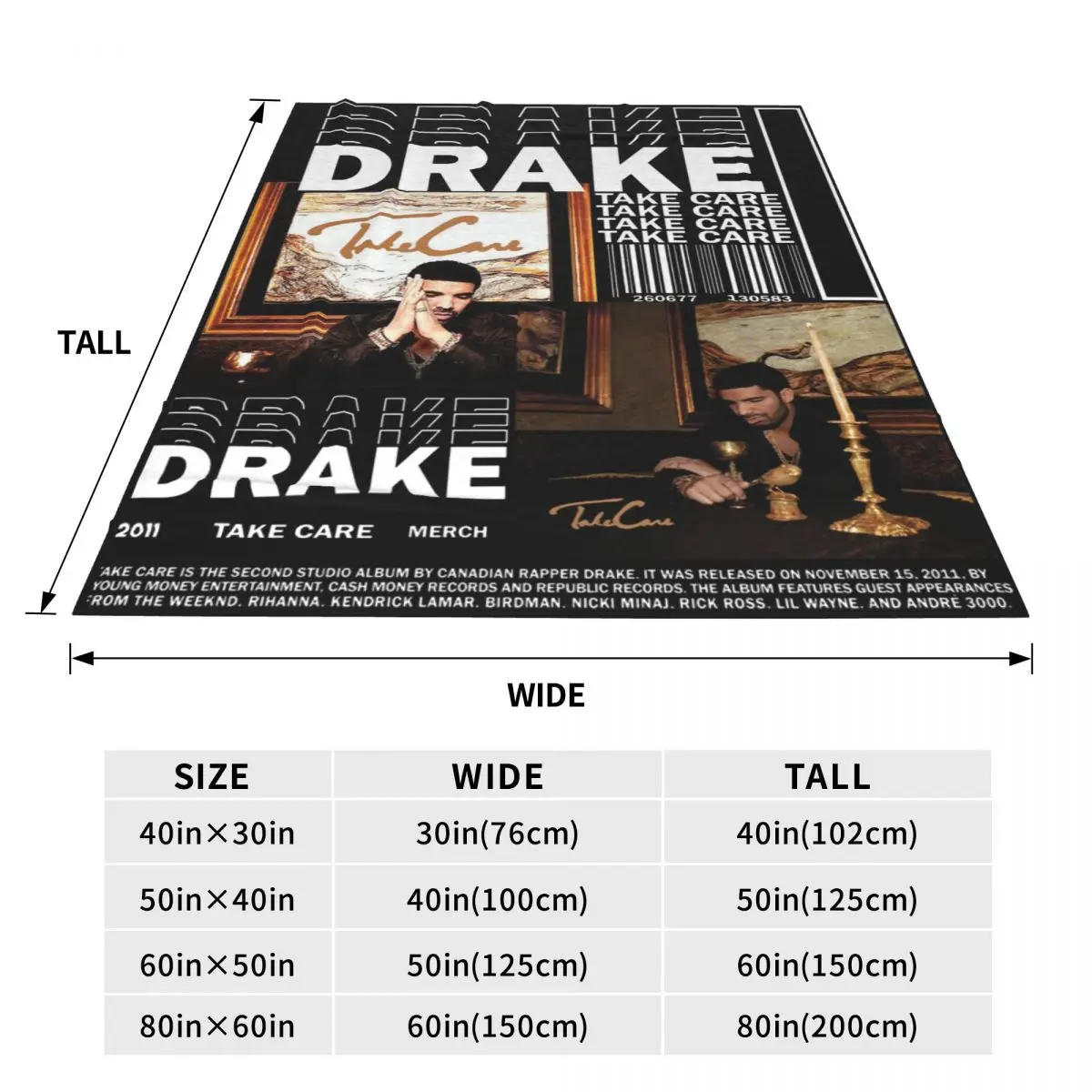 Drake Take Care Album Blankets Flannel Printed Hip Hop Rapper Drizzy Cozy Soft Throw Blankets for Bedding Office Rug Piece 4