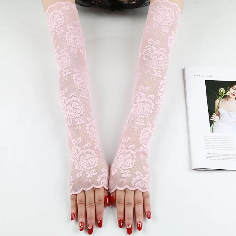 New Summer Cold Lace Long Sleeves Arm Cover Women Cuff Hollow Flower Hand Sleeves Driving Arm Sleeve Fingerless Fake Sleeves