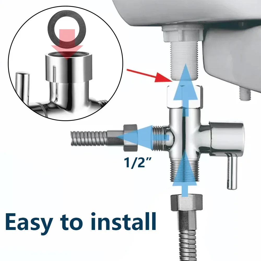 Shower Head Diverter Valve Faucet Valve Chrome Brass Bathroom Toilet Bidet G1/2" T-adapter Shower Diverter Valve 3 Way Shower Faucet Tee Connector Valve Tool