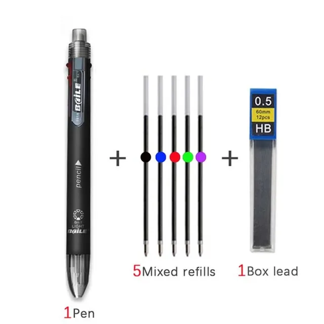 6 In 1 Multicolor Ballpoint Pens 5 Colors Ball Pen 1 Automatic Pencil With Eraser For School Office Writing Supplies Stationery Defense Ballpoint Pen