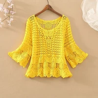 2023 New Summer Fashion Comfortable Lace Hollow Mesh Hook Flower Pullover Women's Knitwear Temperament Loose Femme Knitwear - Image 4