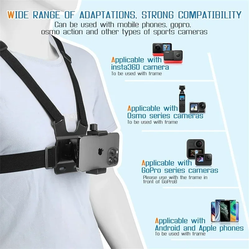 2 in 1 Mobile Phone Chest Strap Harness Stand Head Strap Holder Kit for IPhone GoPro POV Vlog Selfie Stick Tripod Bracket Mount