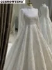 Luxury Satin Appliques Wedding Dress for Bride Long Sleeve High Neck Dubai Arabic Hijab Muslim Bride Gown Vestidos De Novia 4