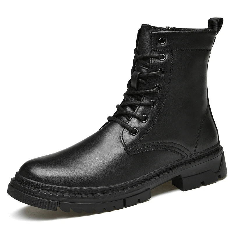 

New Military Tactical Ankle Boots Men Outdoor Real Leather Winter Fur Warm Man Boots Army Hunting Boots Men Shoes Big Size 37-49