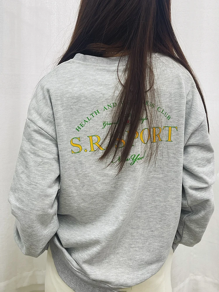 

YAMIKO 2024 Spring Letter Print Sweatshirts 100% Cotton Autumn Women Pullovers Fashion Fleece Warm Tops Casual Sporty Hoodie