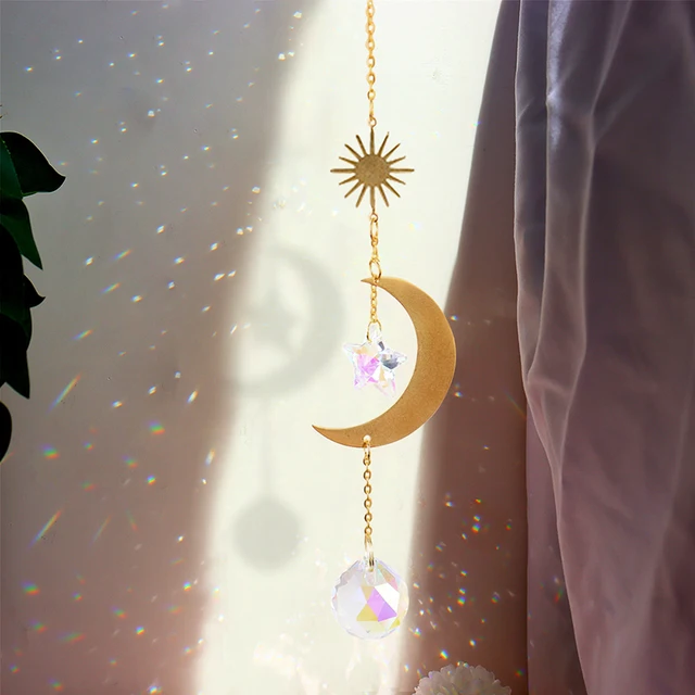 Napsütő Szivárvány Ólomüveg Függő Kristályok Holdcsillag Könnyű Fogó Szél Harangszoba Boszorkány Dekoráció Kerti Ajándék - Image 6