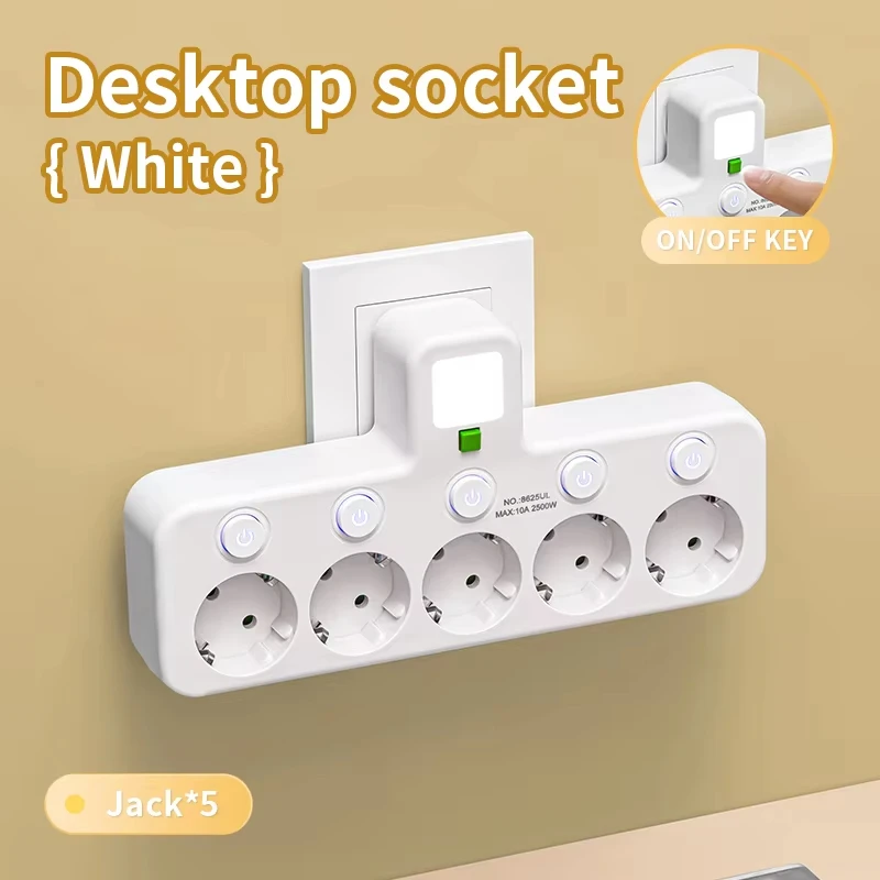 EU Plug Multitap Power Strip with 4 Outlets, 2 USB Ports, and 1 Type-C Port, 2500W Max