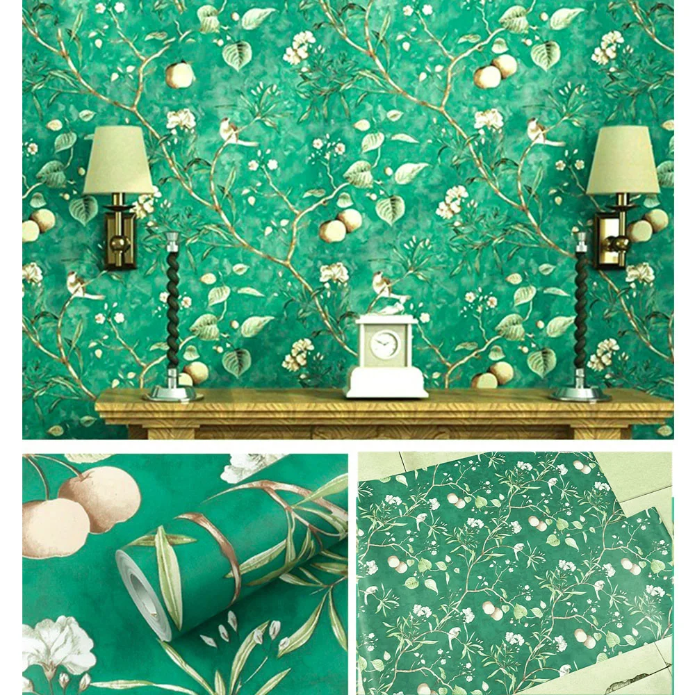 Vintage Floral Green Leaf Peel and Stick Waterproof Wallpaper for Living Room and Bedroom Renovation