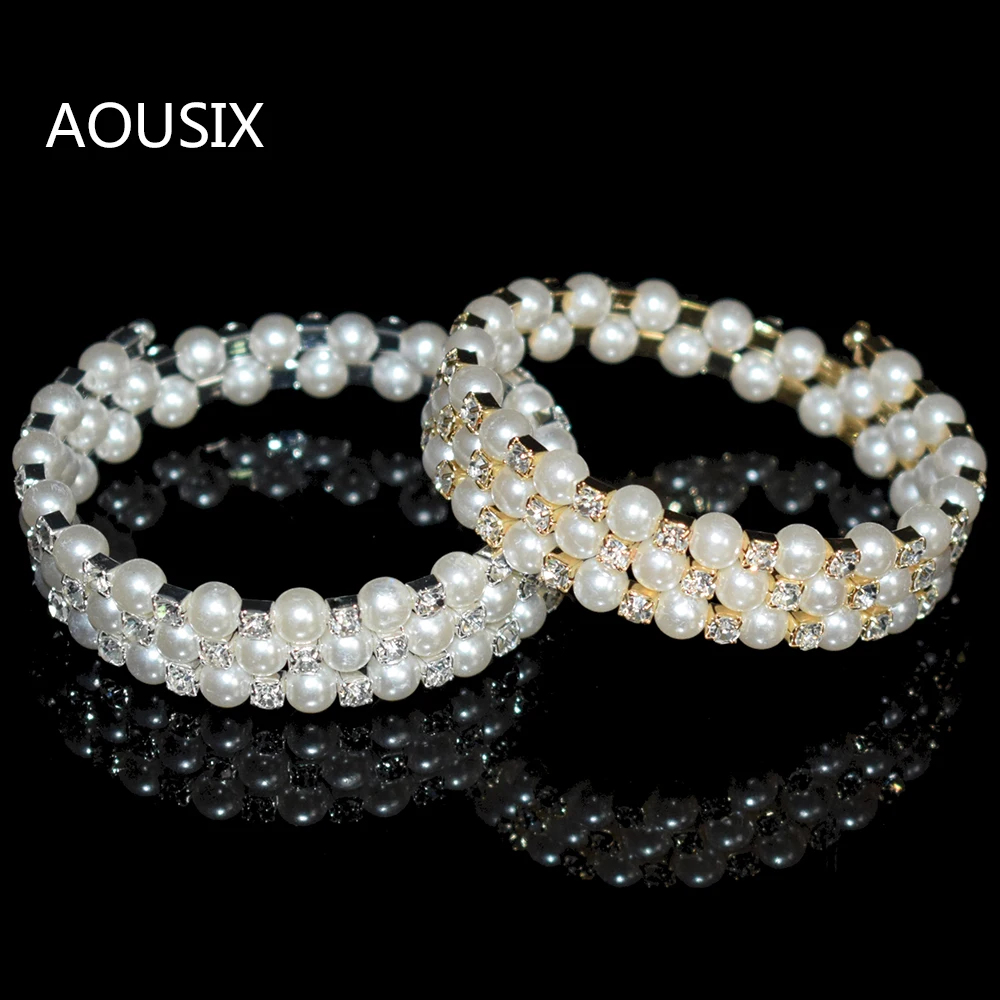 Bangle Bracelet Crystal Bracelets Elegant Crystal Pearl Bangles Gold Silver Plated Bracelet Women's Wristband Bridal Jewelry Party Gift