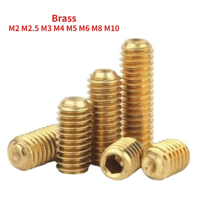 

2/5/10pcs M2 M2.5 M3 M4 M5 M6 M8 M10 Brass Metric Thread Grub Screws Cup Point Hexagon Socket Set Screws Headless