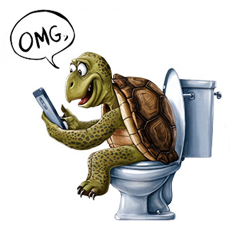 Anime Poster Cute Turtle Watch the Mobile Phone Toilet Stickers for Home Decoration Aesthetic Bathroom Self Adhesive Wallpaper