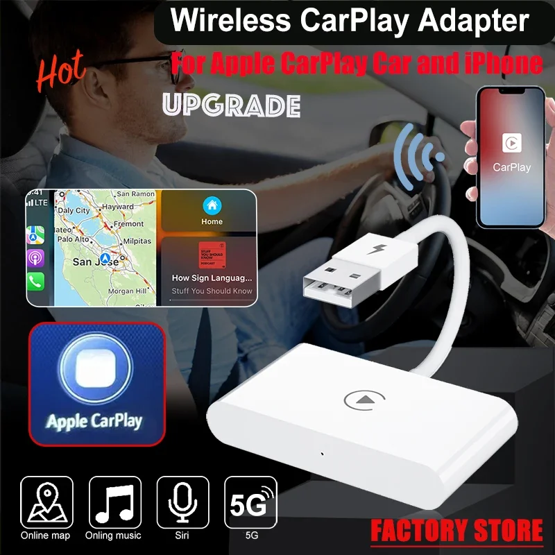 Беспроводной адаптер CarPlay для iPhone и Apple CarPlay, обновленный смарт-ключ для преобразования заводского проводного CarPlay в беспроводной