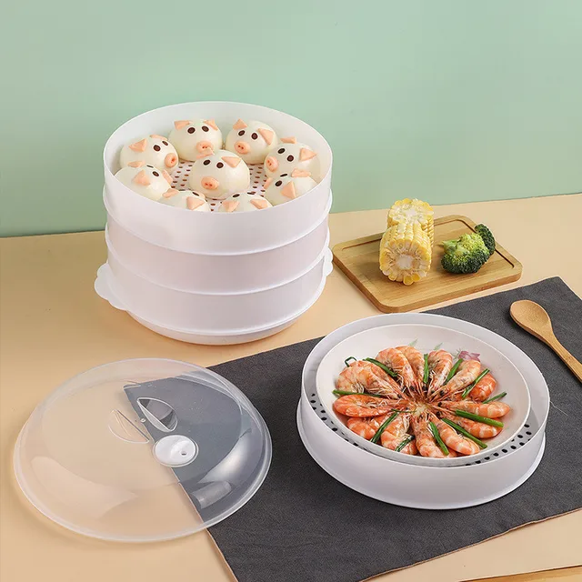 Round Plastic Food Steamer Basket with Lid Pot Rice Cooker