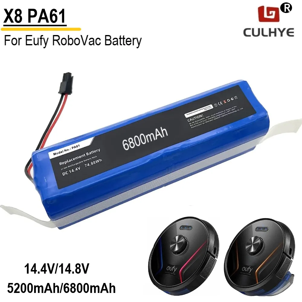 Batteria Di Ricambio Per Eufy Robovac X8 Series Robot Vacuum Adatto Al Numero Di Parte Eufy Pa61 14.4V 6800Mah/5200Mah Robovac X8 T226X