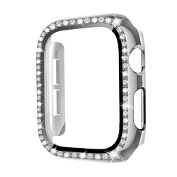 Premium Glass & Diamond PC Case with HD Tempered Screen Protector for Apple Watch Series 10 (Silver)