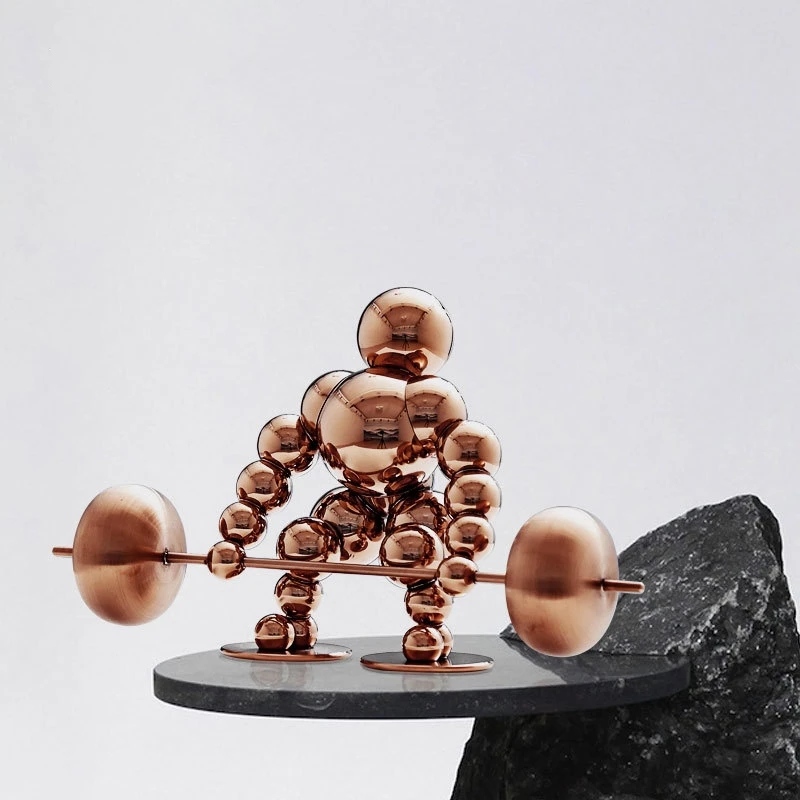 

Modern Luxury Creative Stainless Steel Weightlifting Human Study Living Room Dining Room Home Ornaments Birthday Party Gift