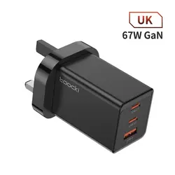 Toocki 67W GaN USB-C Fast Charger with Quick Charge Technology - UK Black 67W