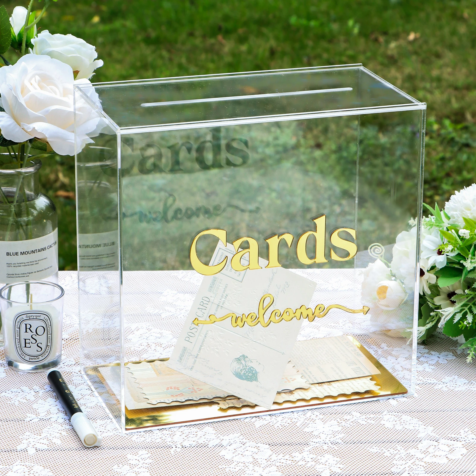 

OurWarm Acrylic Card Box Wedding for Reception DIY Gift Money Box with Letter Stickers Clear Envelope Box Birthday Party Decor