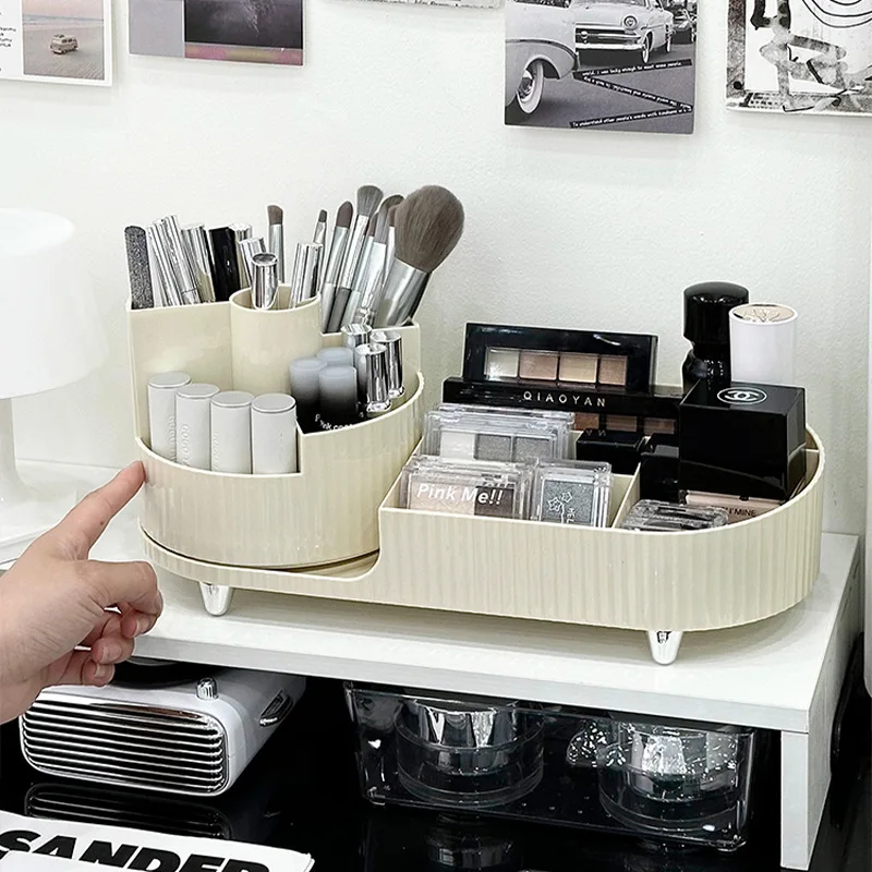 Cosmetics Storage Box Rotating Pen Holder Vanity Table Desktop Makeup Brush Organizer Lipstick Eyeshadow Powder Puff Shelf -- 2