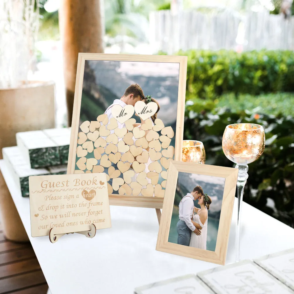 OurWarm Wedding Guest Book Alternative Drop Top Wedding Frame Guest Book for Reception Anniversary Signs
