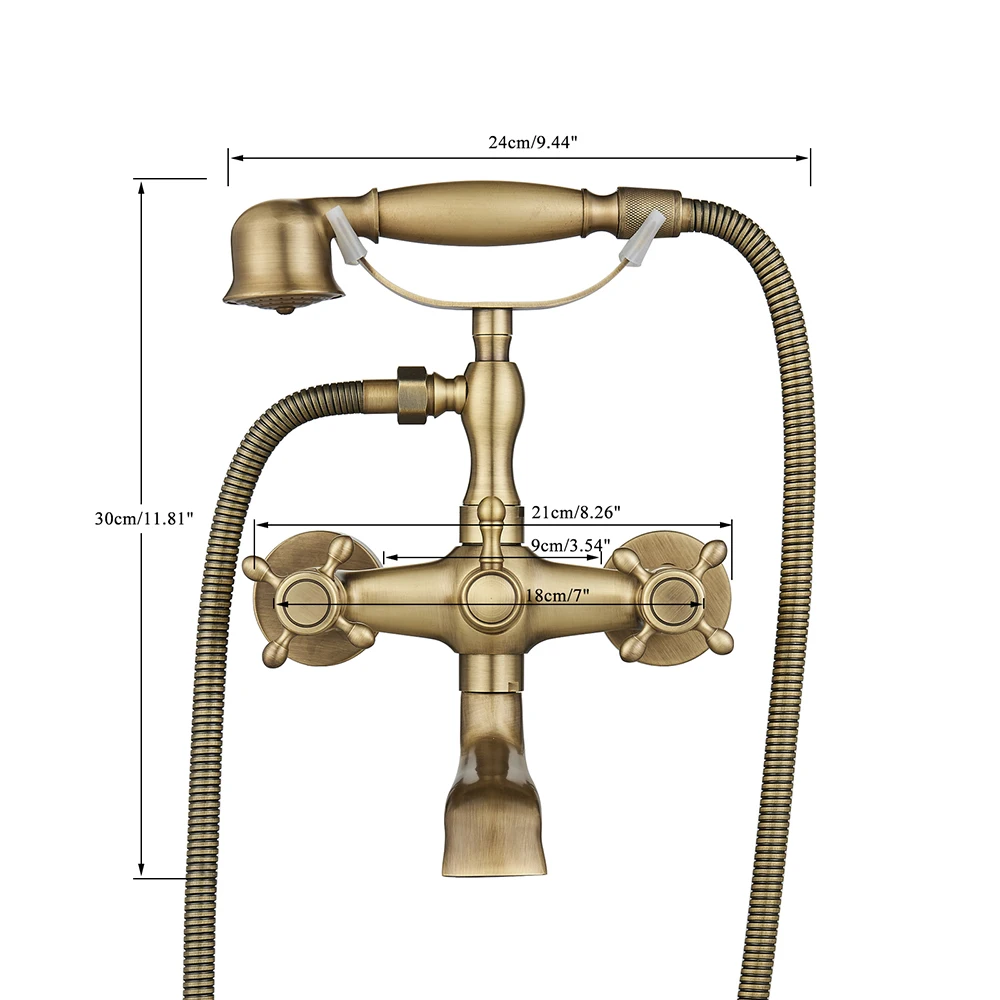 Onyzpily Bathtub Shower Faucet Antique ORB Golden Phone Style  Spray Wall-Mounted Hot And Cold Faucet Blue and White Porcelain 5