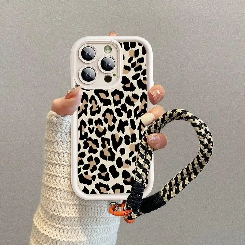 Leopard Print Silicone Skin Phone Case with Hand Grip