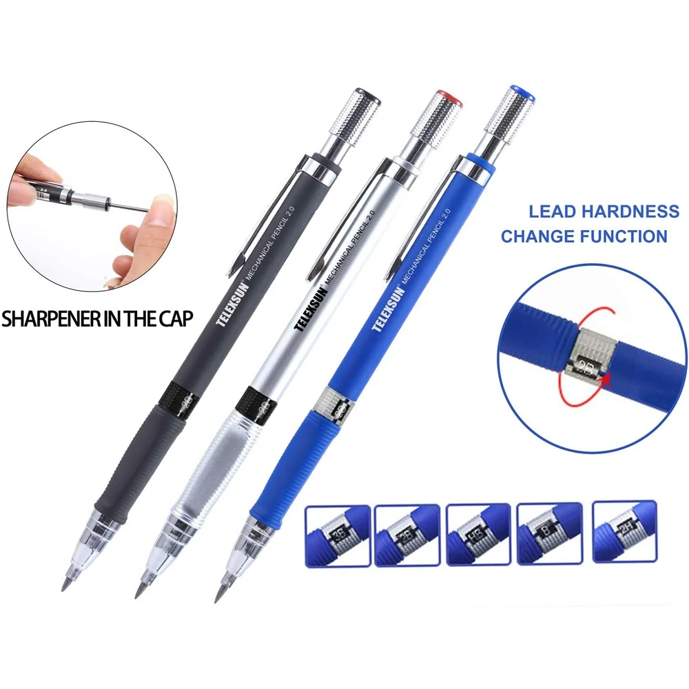 Mechanical Pencil Set 2.0 mm 2B Automatic Student Pencils Color/Black Lead Refills Art Sketch School Supplies Kawaii Stationery