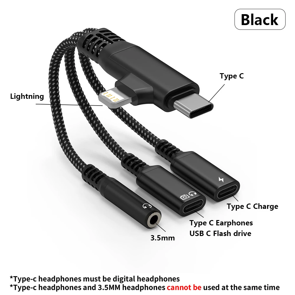 USB C 및 라이트닝-3.5mm 잭 AUX 오디오 헤드폰 어댑터 (타입 C 이어폰 및 충전 기능 포함), 아이폰 17 16 15 14 13 시리즈용