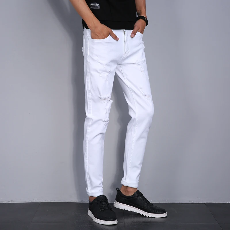 Men Jeans Elastic Stretch Skinny Jeans Korea Ripped Designer Hip Hop Denim Pants