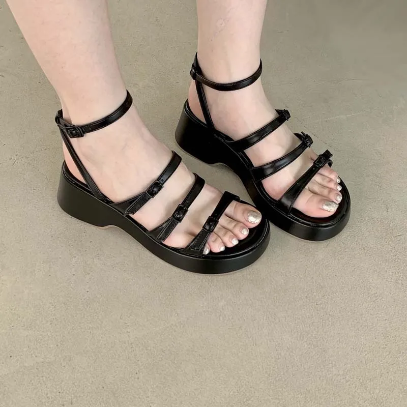 

Platform Sandals Women Wedge Heel White Belt Buckle Summer Shoes Leisure Black High Heels Platforms Rome Shoes Sandalia De Mujer