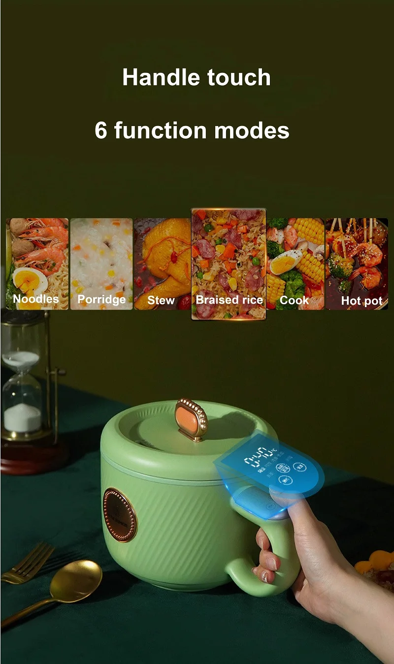 Description Picture 5 of item1.2L Smart Rice Cooker Portable Non-stick Electric Cooker Electric Heating Lunch Box Multifunctional Insulation Pot With Steamer