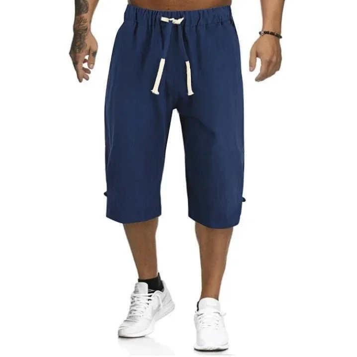 New Summer Men's Linen Casual Pants Sport Shorts Solid Color Straight Seven-Five Pants Skateboard Sport Long Trousers