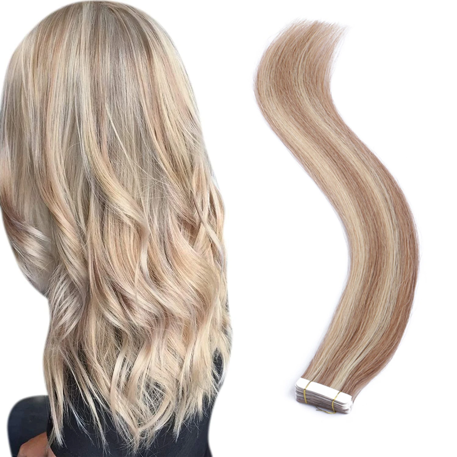 Blonde Hair Extensions Tape Highlighted Tape Hair Extensions Human Hair  Silky Straight Double Sided Tape In Extensions - Tape Hair Extensions -  AliExpress