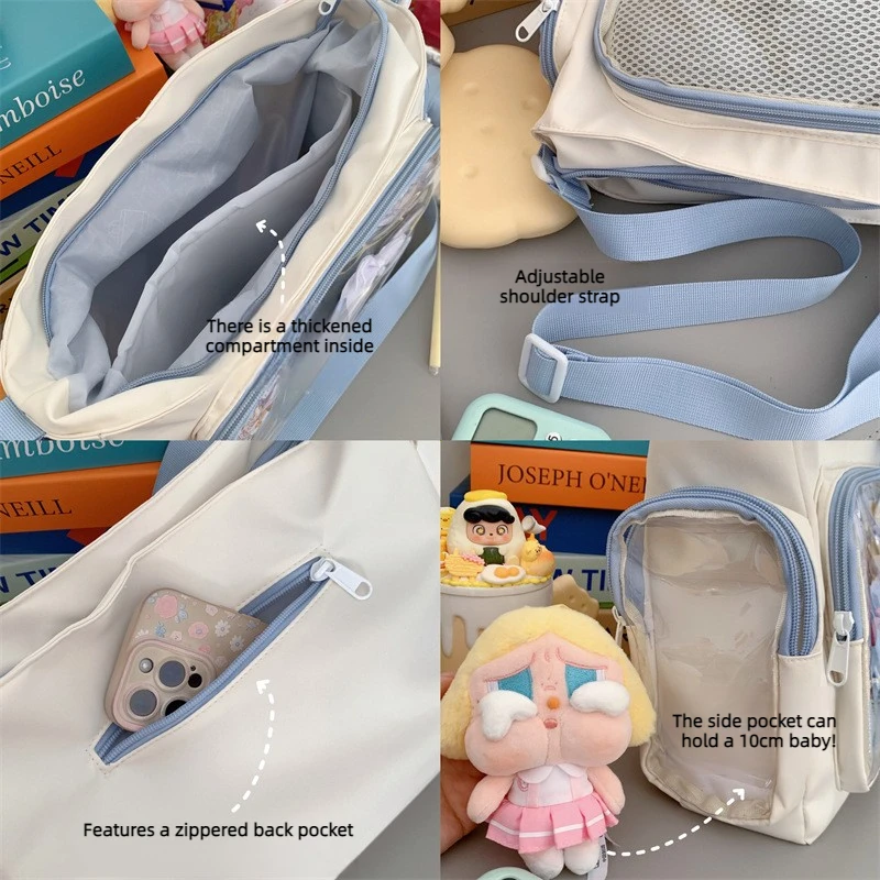 Trendy Transparent Crossbody Bag for Girls Large Capacity Shoulder Bags Fashionable School Style Texture and Versatile Ita Bag - 6
