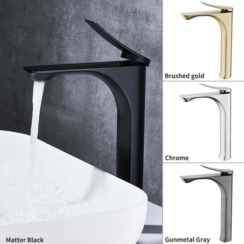 

Basin Faucet Bath Mixer Bathroom Sink Tap Brass Gold Gray Chrome Black With Single Handle Hot Cold Water High Basin Faucet Set