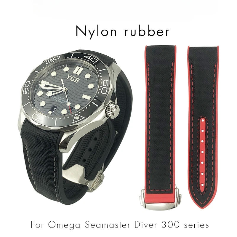 

Rubber Nylon Leather Watchband 20mm 22mm 19 21mm Fit for Omega Seamaster300 Silicone Watch Strap