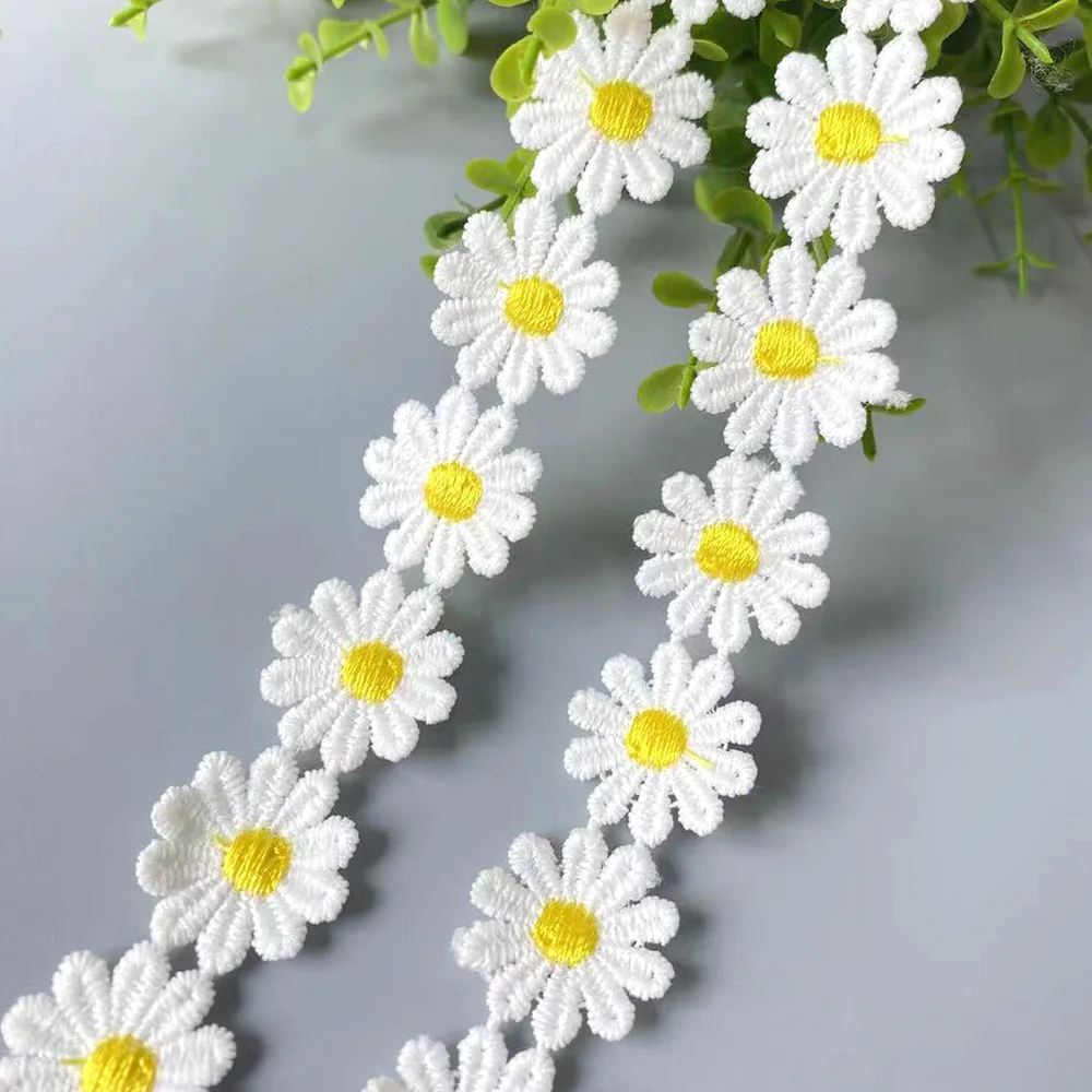 3/5 Yards Sunflower Daisy Embroidery Lace Clothing Accessories Water Soluble Lace Home Textile Fabric Bedding DIY