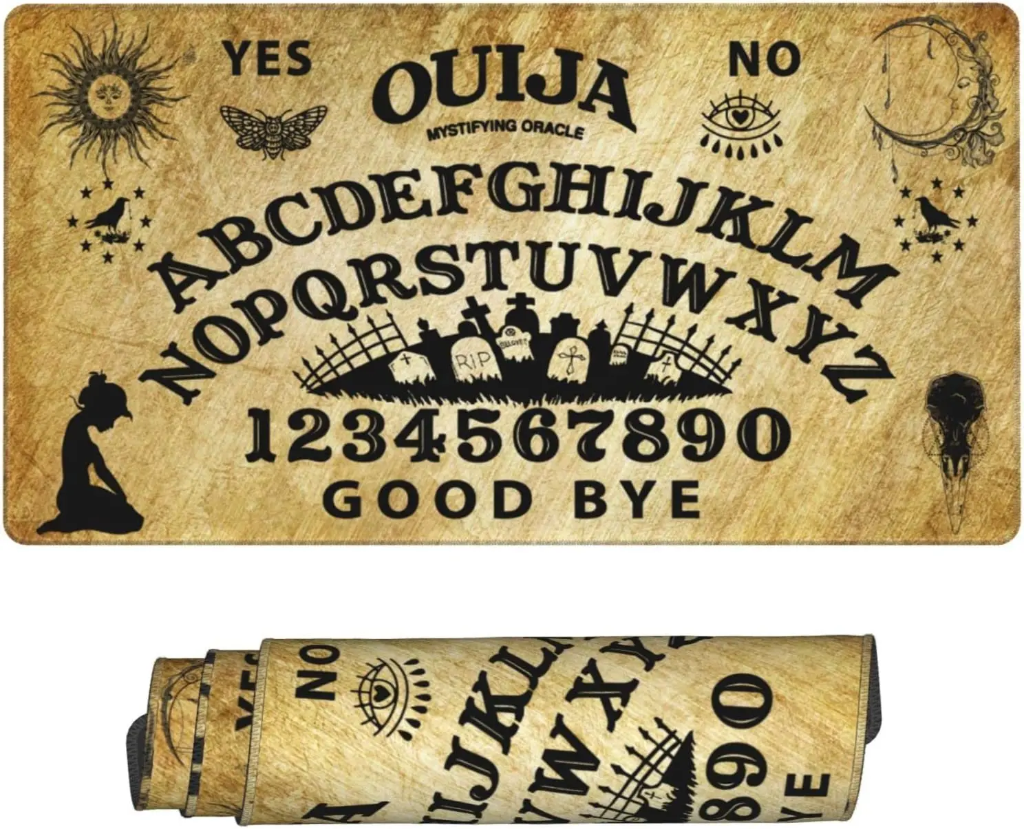 Ouija Board Divination Heart Cemetery Vintage Mousepad Accessories Extended XL Stitched Edge Rubber Sole 31.5X11.8