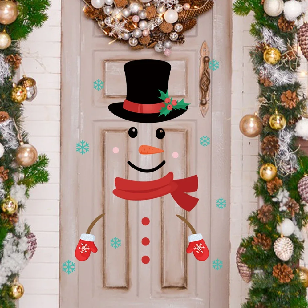 

2024 Cute Christmas Window Stickers Merry Christmas Decorations for Santa Claus Snowman Door Wall Sticker Happy New Year Decor