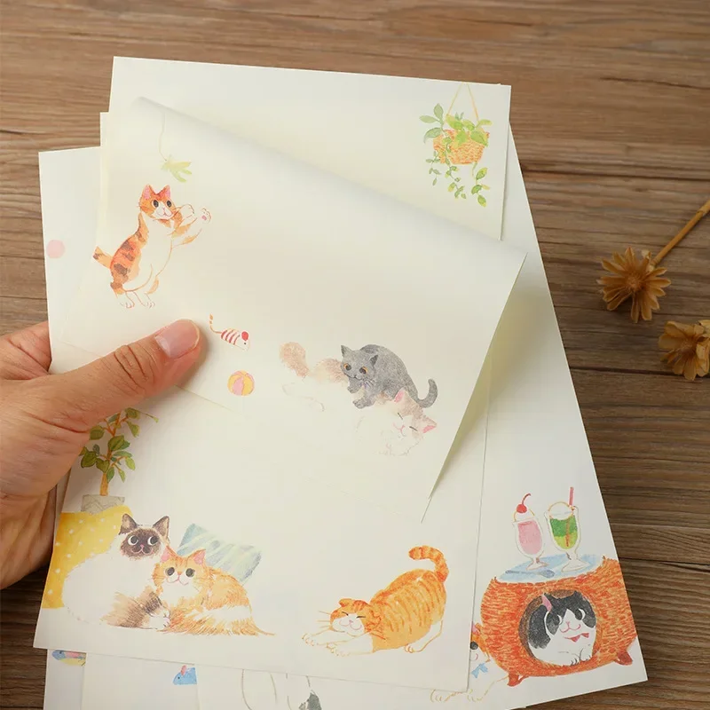 Kawaii Cats Envelopes with Letter Pads Cartoon Letter Writing Paper Wedding Invitation Card Cover 9pcs/set kraft paper envelopes window envelopes mailing envelopes mini envelopes writing paper set