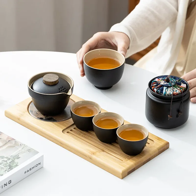 Travel tea set Kuaike cup, one pot, three cups, portable cover bowl, small set, outdoor kung fu set, tea advertising gifts